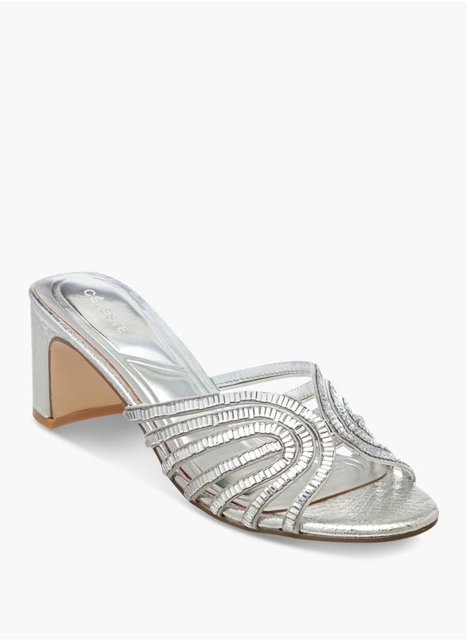 Women's Embellished Slip-On Sandals with Block Heel