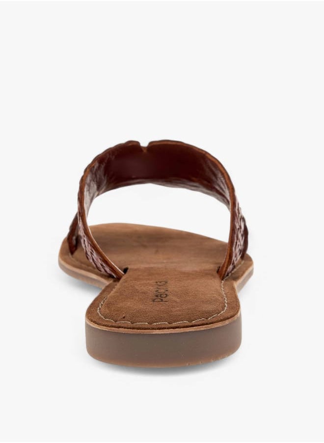 Women's Textured Leather Slip-On Flat Strap Sandals