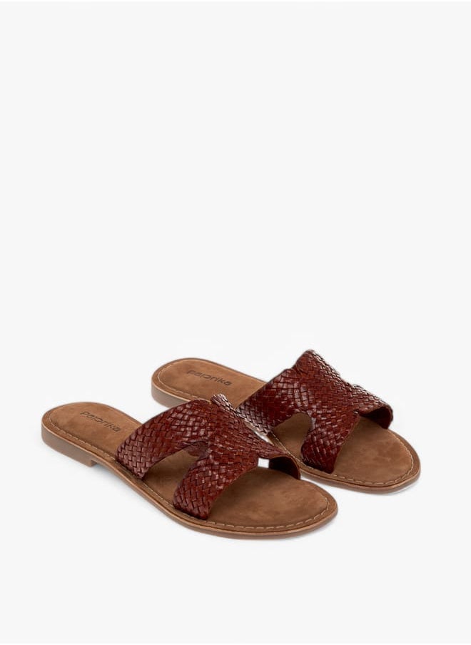 Women's Textured Leather Slip-On Flat Strap Sandals