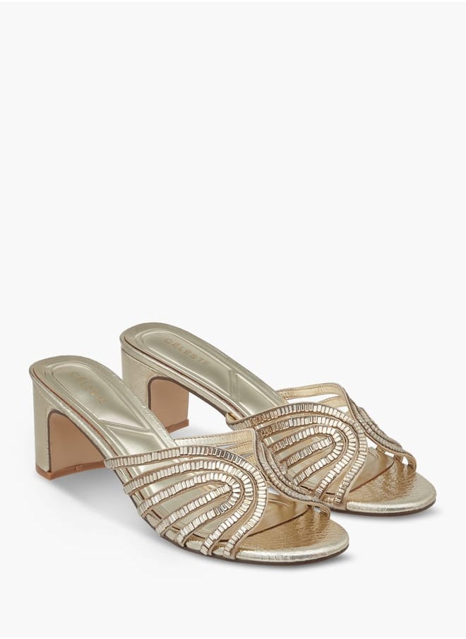 Women's Embellished Slip-On Sandals with Block Heel