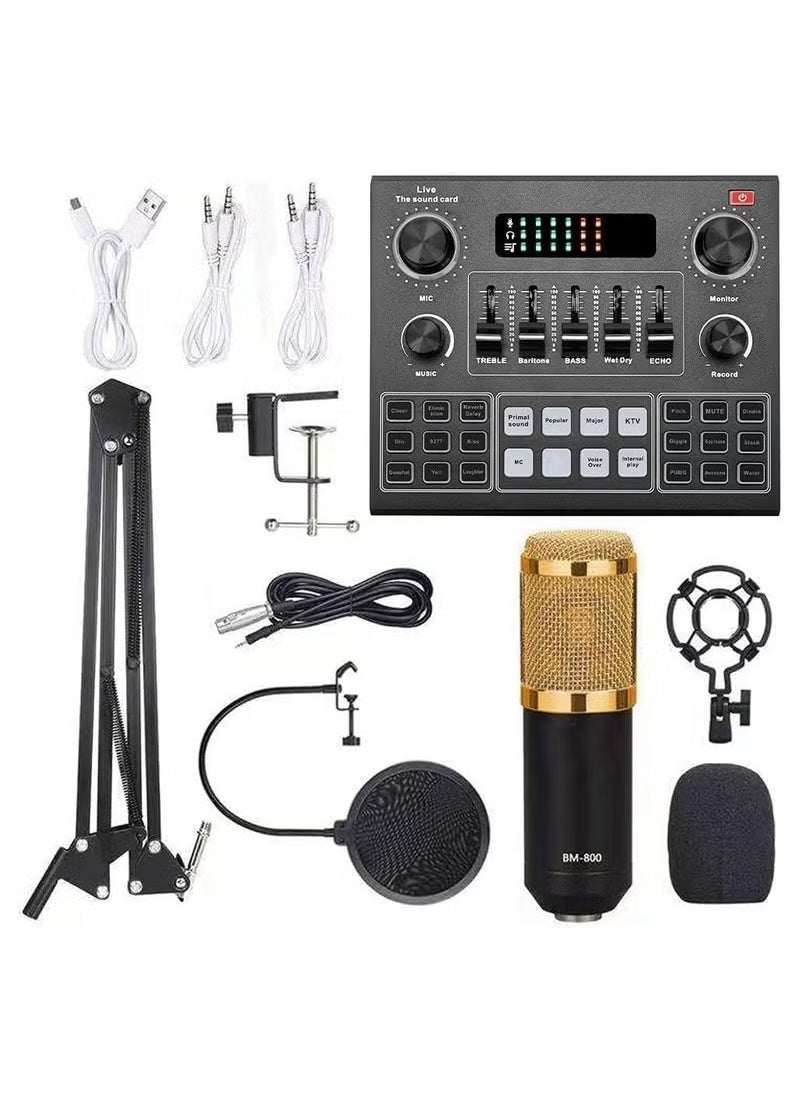 V9 Live Sound Card With BM800 Microphone Full Set Bluetooth Accompaniment Audio Mixer with Sound Effects