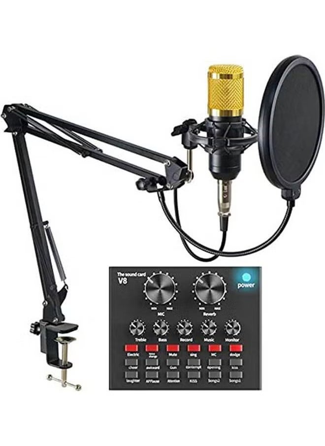 V8 Sound Card With Bm-800 Condenser Microphone B096RTWPYJ Black