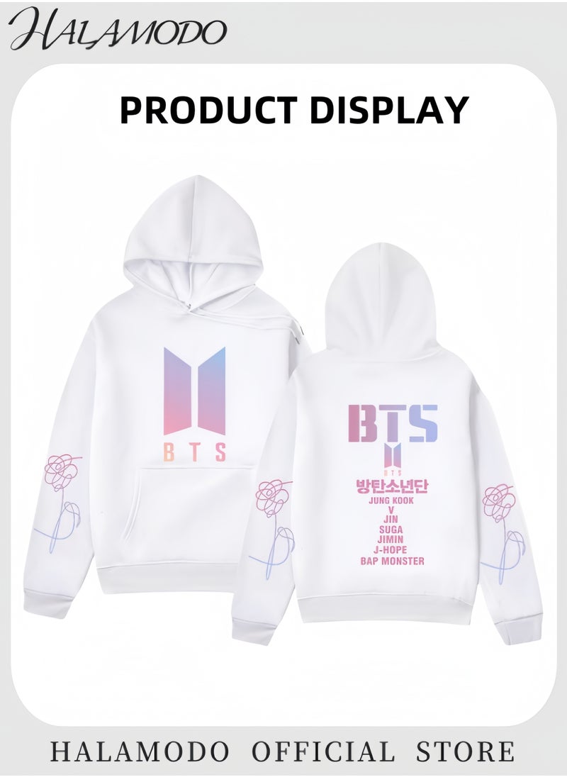 Unisex Hoodies Long-Sleeved Printed Tops Casual Sweatshirts Soft Sportswear Fashion Youth Pullovers with Drawstrings and Large Pockets for Daily Wear