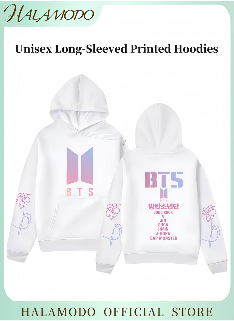 Unisex Hoodies Long-Sleeved Printed Tops Casual Sweatshirts Soft Sportswear Fashion Youth Pullovers with Drawstrings and Large Pockets for Daily Wear