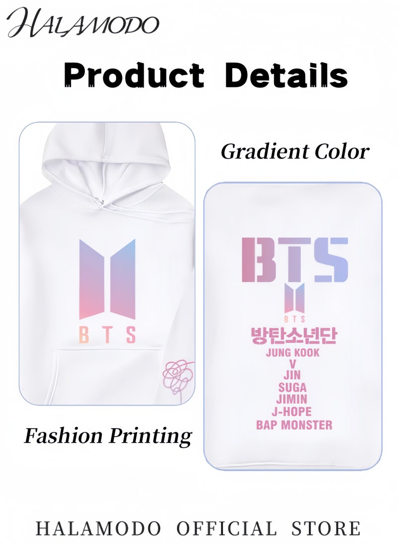 Unisex Hoodies Long-Sleeved Printed Tops Casual Sweatshirts Soft Sportswear Fashion Youth Pullovers with Drawstrings and Large Pockets for Daily Wear