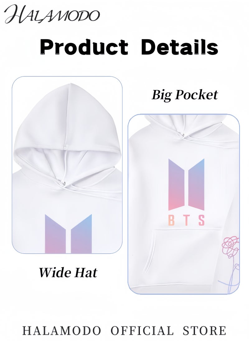 Unisex Hoodies Long-Sleeved Printed Tops Casual Sweatshirts Soft Sportswear Fashion Youth Pullovers with Drawstrings and Large Pockets for Daily Wear