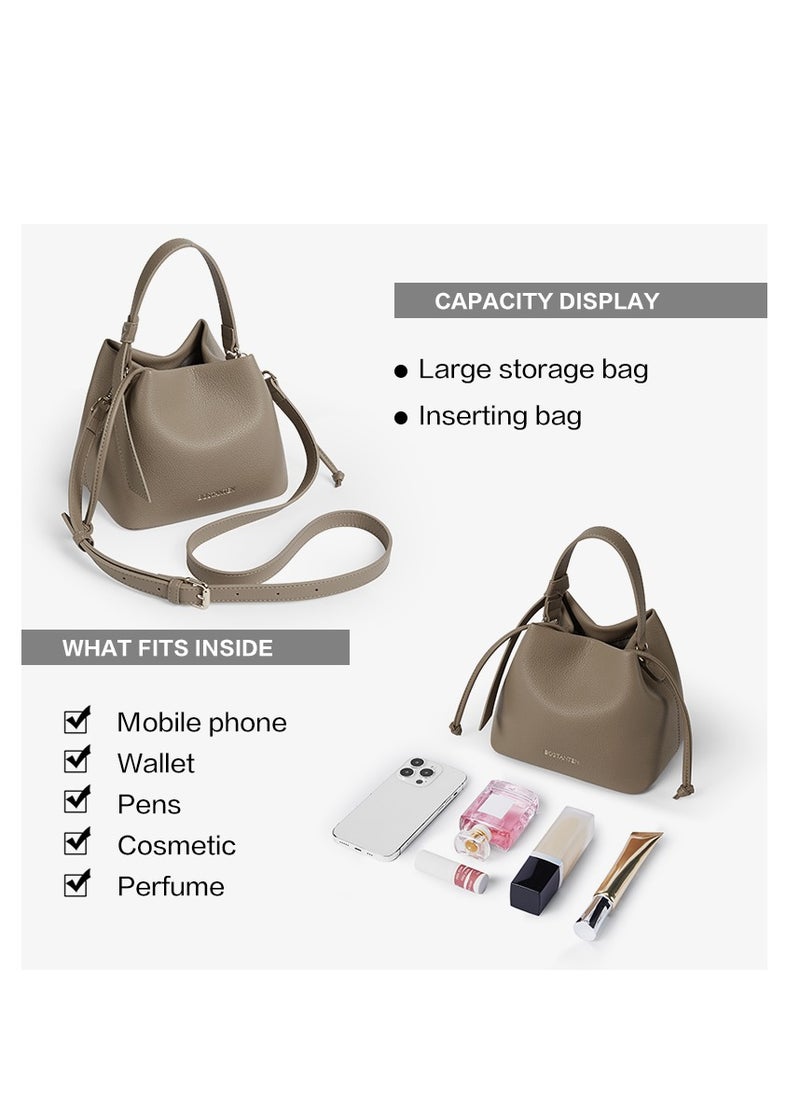 Bostanten Magnetic Close Secure Buckle Lock Bucket Bag – Sleek Design for Enhanced Security and Safe Storage / Camel Color