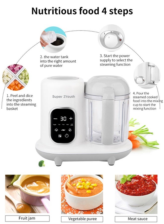 4 in 1 Baby Food Processor, Baby Food Maker with Smart Control, Multifunctional Steaming Blender with Steam Pot, Auto Cooking and Grinding, Warming Milks,  BPA Free