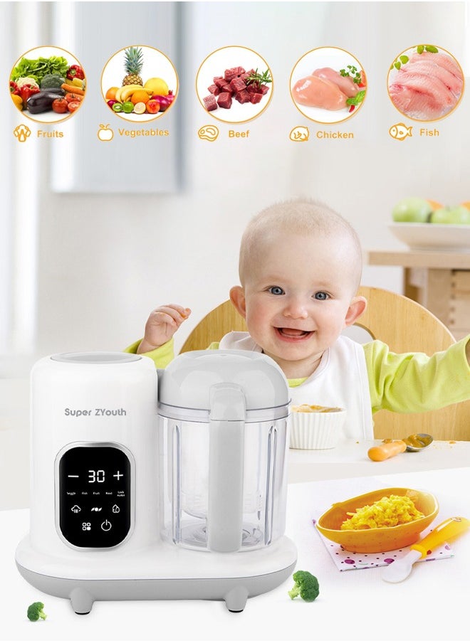 4 in 1 Baby Food Processor, Baby Food Maker with Smart Control, Multifunctional Steaming Blender with Steam Pot, Auto Cooking and Grinding, Warming Milks,  BPA Free