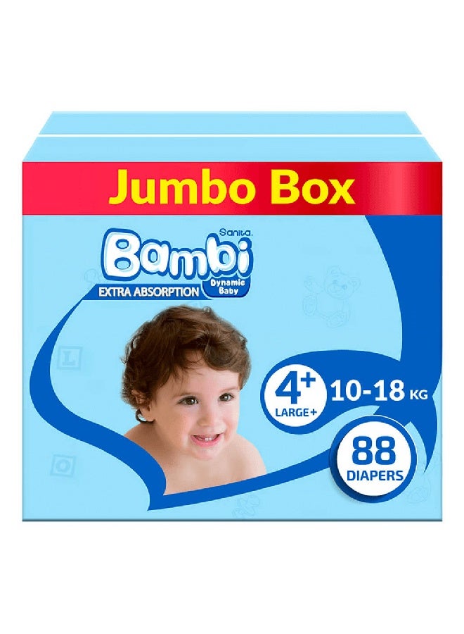 Sanita Bambi Baby Diapers, Size 4+, Large 10-18 kg, Jumbo Box, 88 Diapers