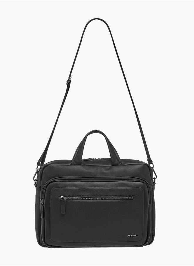 Mens' Logo Detail Laptop Bag with Top Handles and Zip Closure