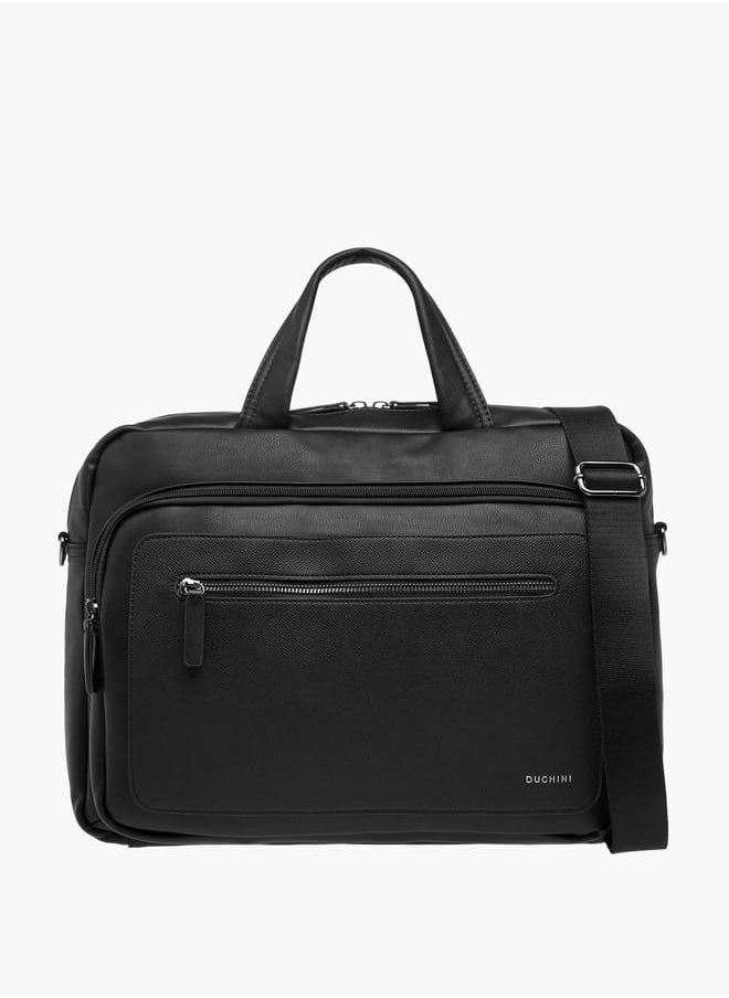 Mens' Logo Detail Laptop Bag with Top Handles and Zip Closure