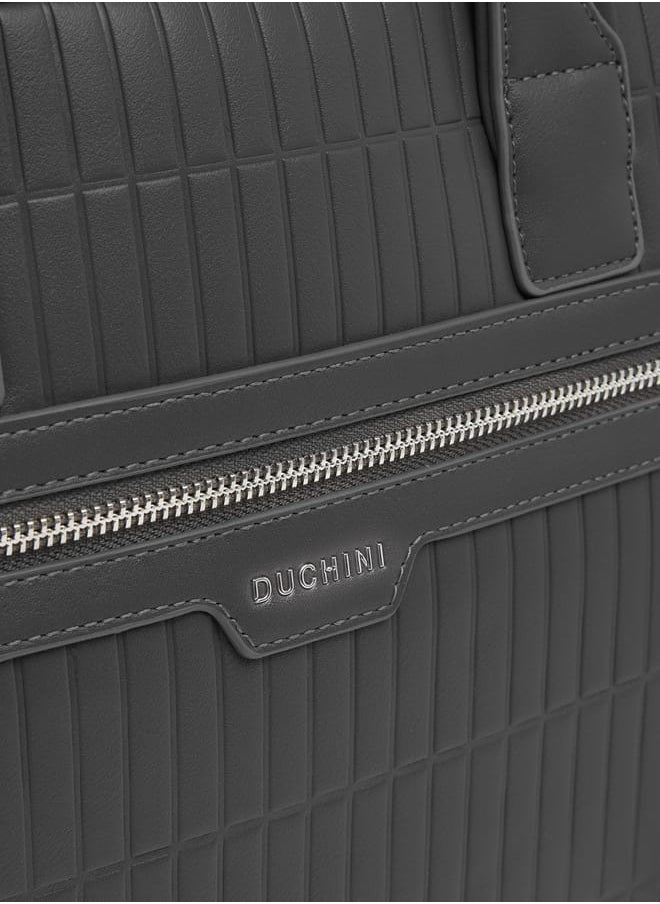 Men's Panelled Laptop Bag with Handles and Detachable Strap