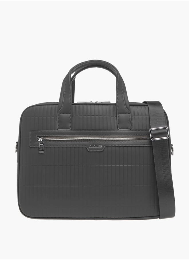 Men's Panelled Laptop Bag with Handles and Detachable Strap