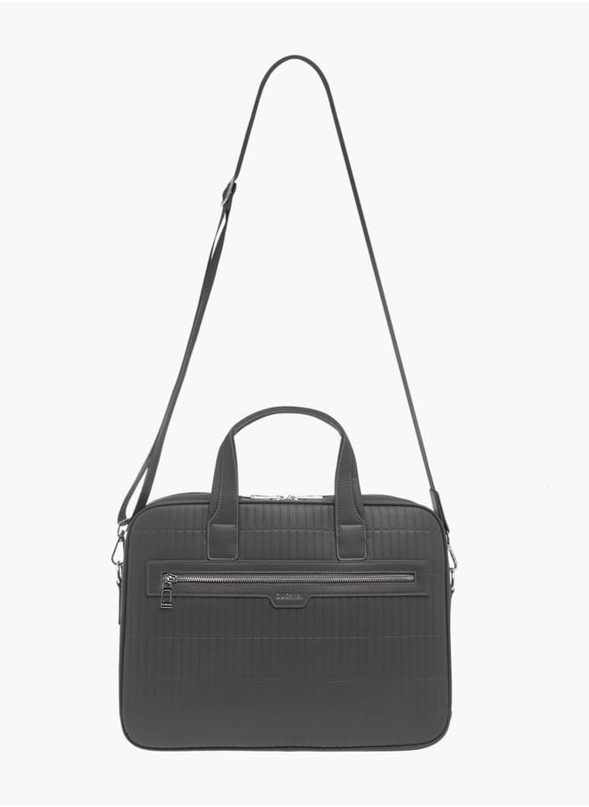 Men's Panelled Laptop Bag with Handles and Detachable Strap