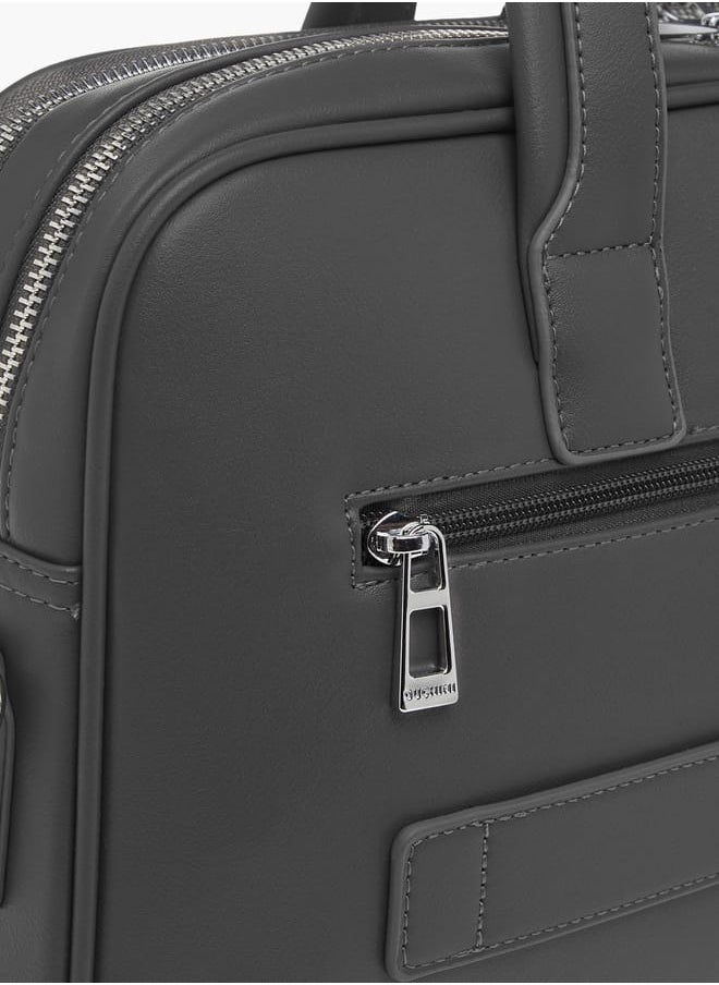 Men's Panelled Laptop Bag with Handles and Detachable Strap