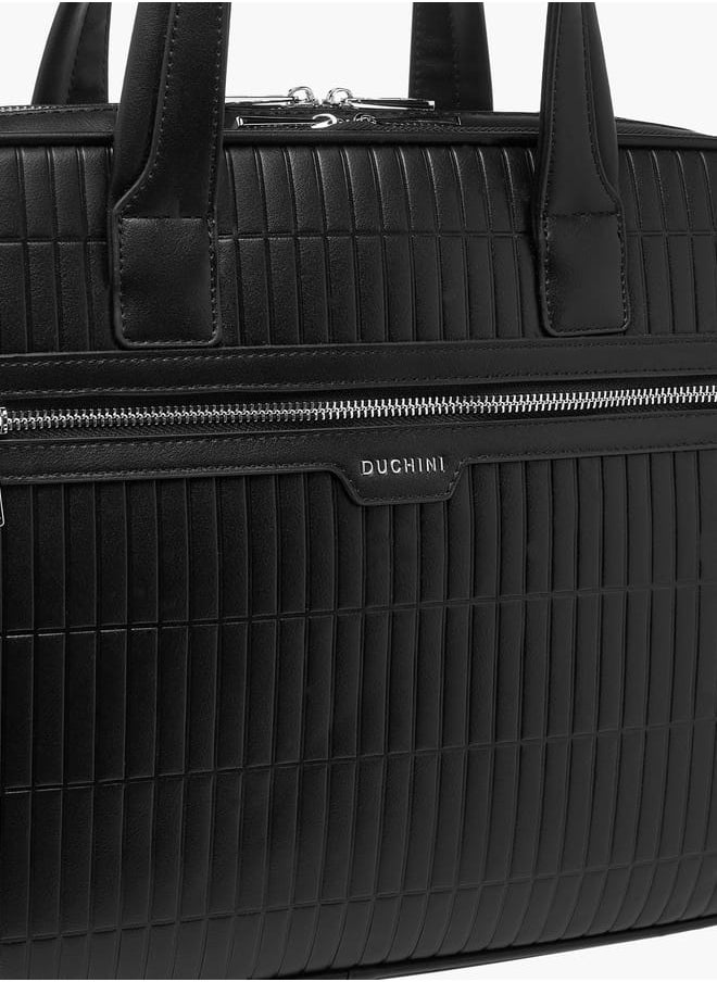 Men's Panelled Laptop Bag with Handles and Detachable Strap