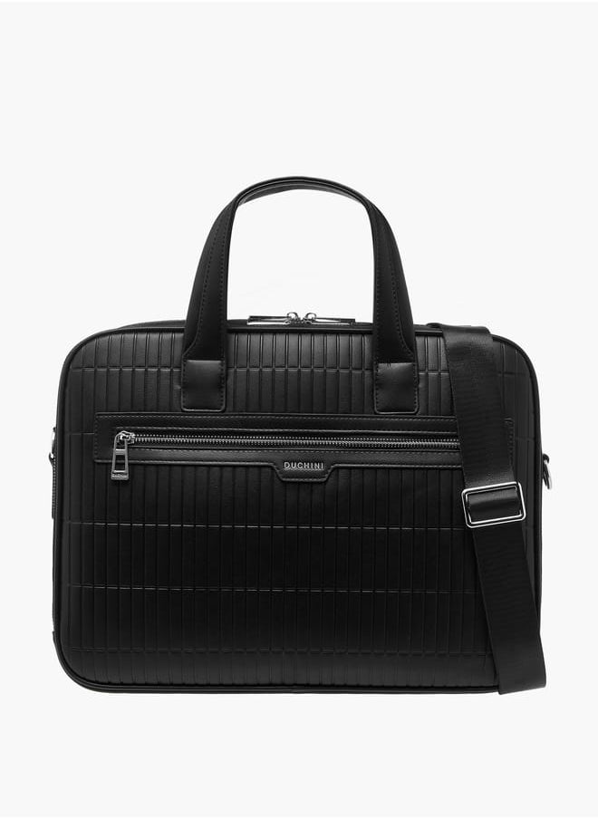 Men's Panelled Laptop Bag with Handles and Detachable Strap