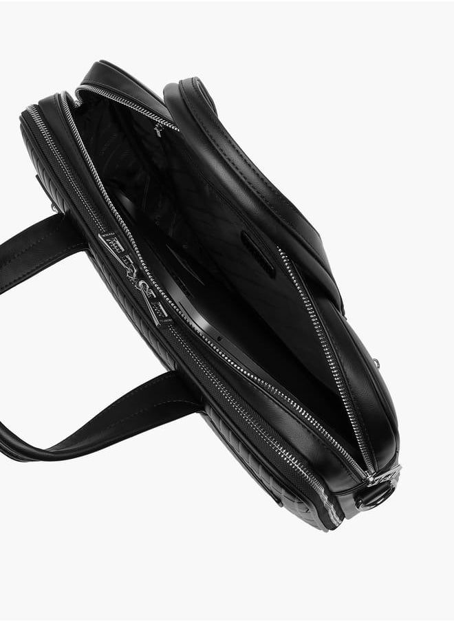 Men's Panelled Laptop Bag with Handles and Detachable Strap