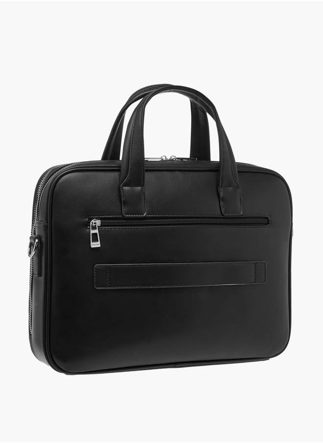 Men's Panelled Laptop Bag with Handles and Detachable Strap