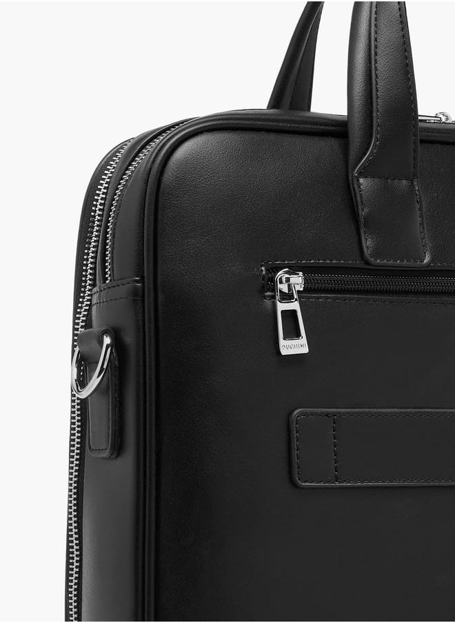 Men's Panelled Laptop Bag with Handles and Detachable Strap