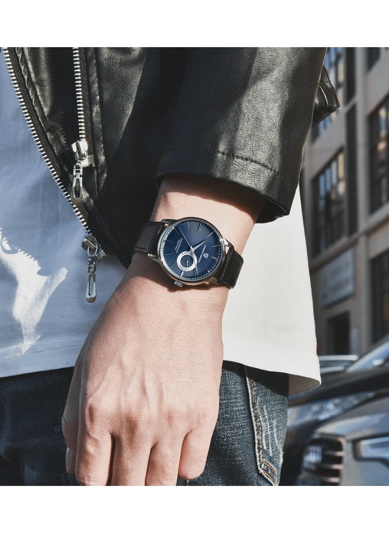 Mens Watch Waterproof Chronograph Date Watch for Men Leather Strap Quartz Movement Analog Watch Business Casual Gift for Men
