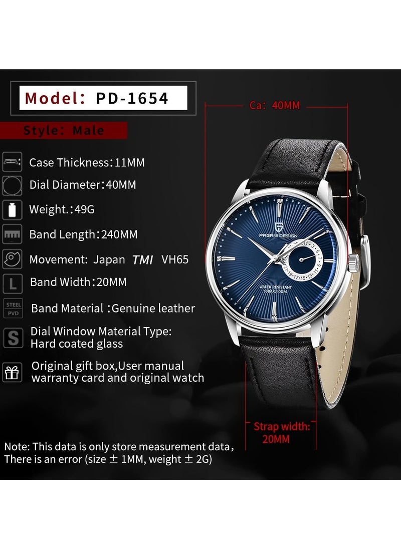 Mens Watch Waterproof Chronograph Date Watch for Men Leather Strap Quartz Movement Analog Watch Business Casual Gift for Men