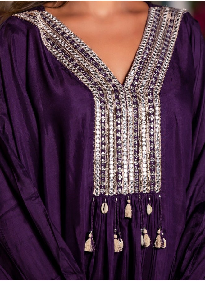 Solid Tassel Detail Kaftan Co-ord Set