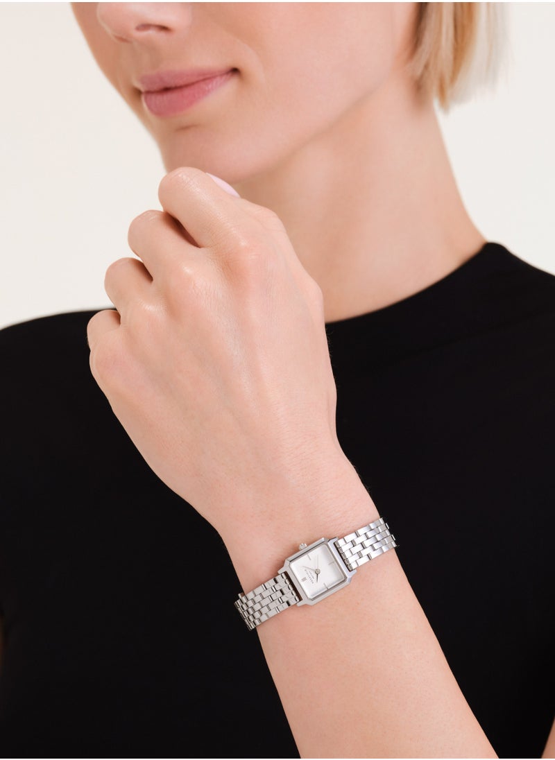 Rosefield The Boxelle White dial Silver Steel Strap Women Watch, BWSSS-B02