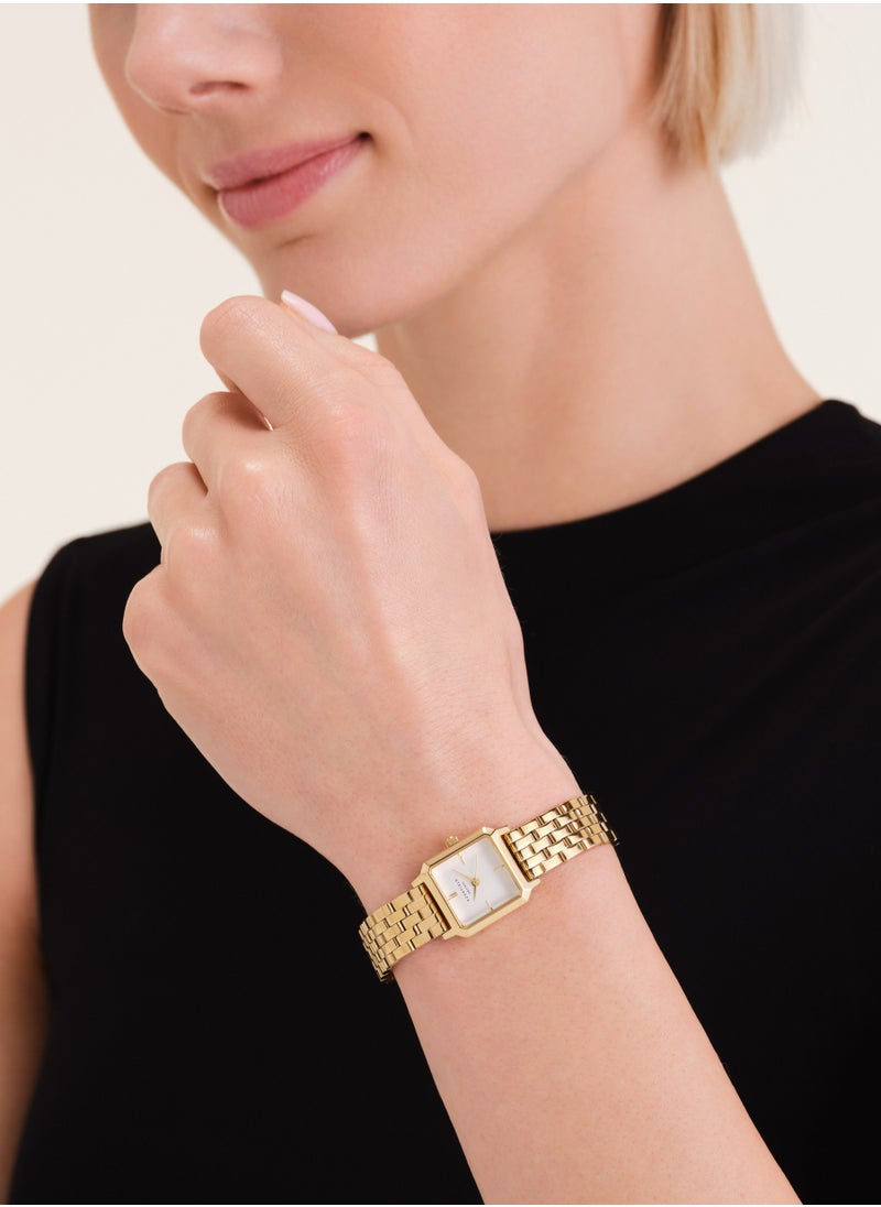 Rosefield The Boxelle White Dial Gold Steel Women Watch, BWGSG-B01