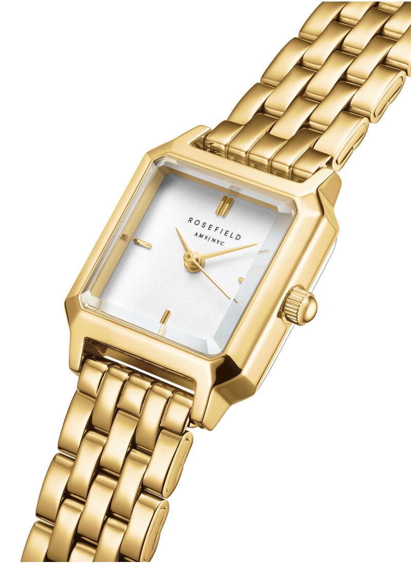 Rosefield The Boxelle White Dial Gold Steel Women Watch, BWGSG-B01