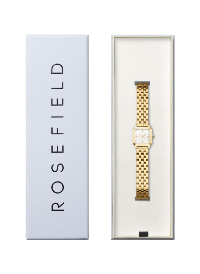 Rosefield The Boxelle White Dial Gold Steel Women Watch, BWGSG-B01
