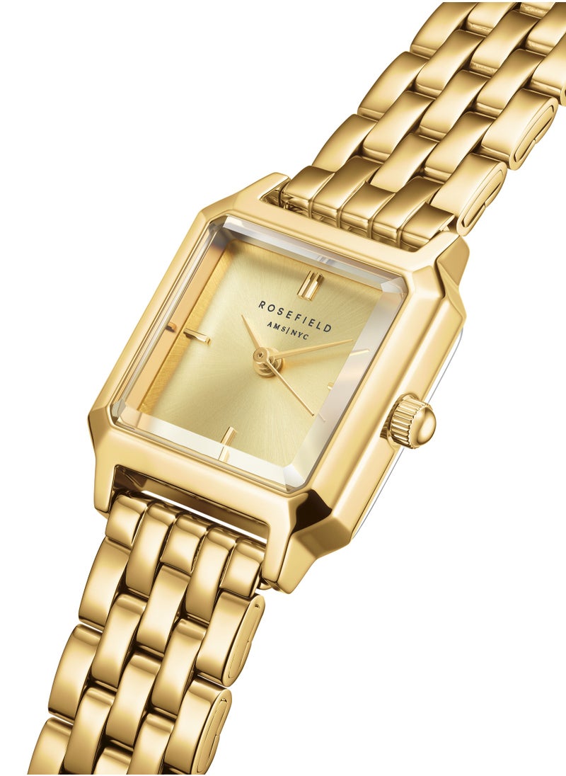 Rosefield The Boxelle Champagne dial Gold Steel Strap Women Watch, BCGSG-B04