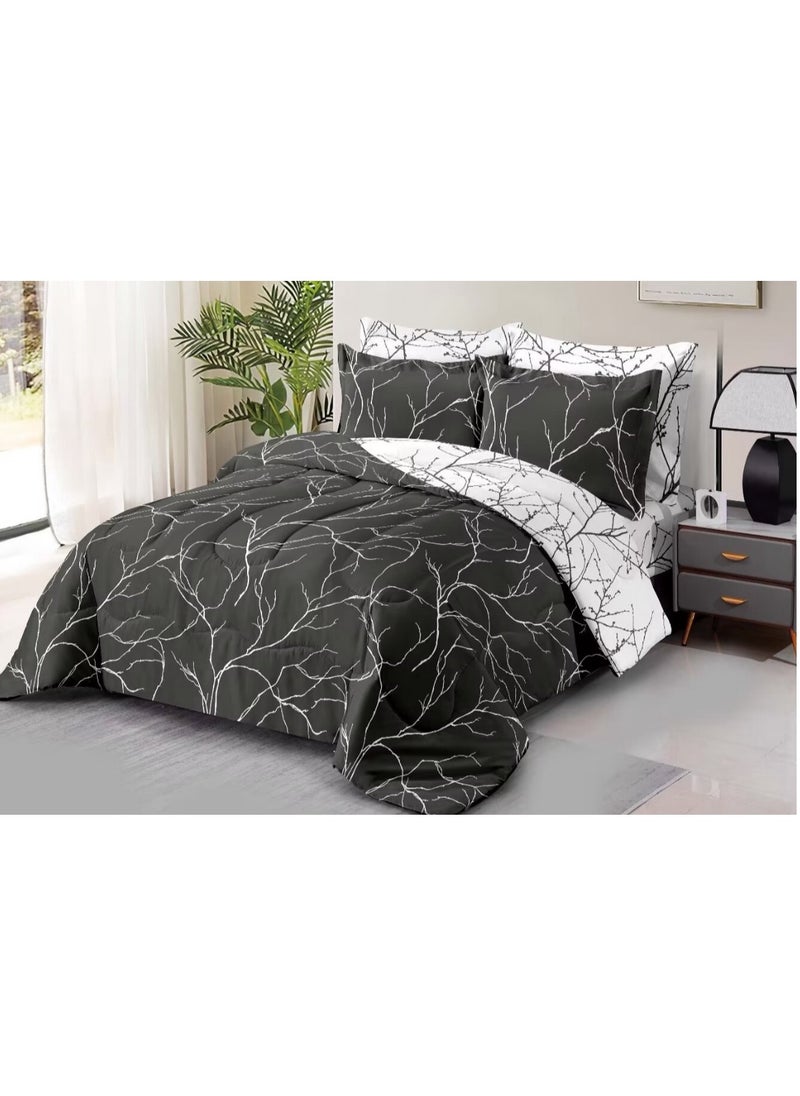 DUOMA HOME cotton reversible duvet cover set (220×240），6-pcs set, with fit sheet and 4 pillow cases ,black white