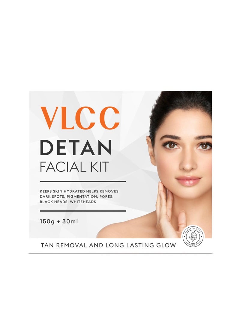 De-Tan Facial Kit - 180g (150g+30ml) | For Tan Removal | Hydrates, Helps Removes Dark Spots, Pigmentation, Pores, Blackheads & Whiteheads | With SPF 15+ Moisturizer