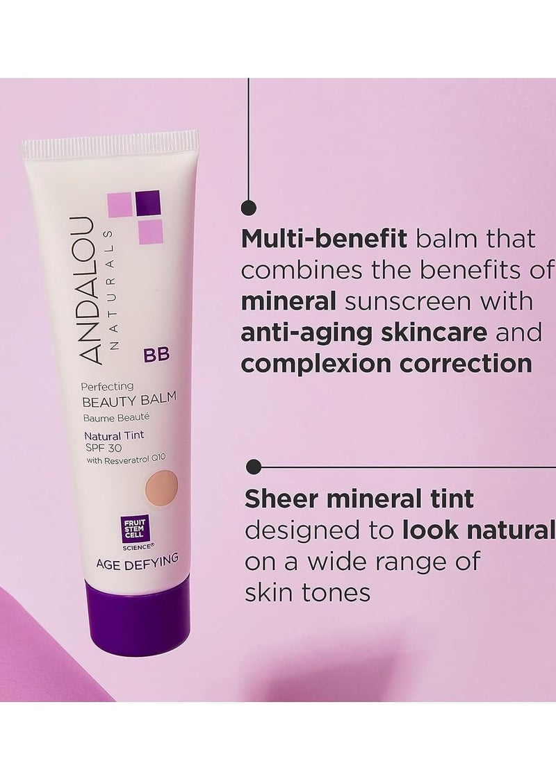 Andalou Naturals Perfecting BB Beauty Balm Natural Tinted Moisturizer with SPF 30, 2-in-1 BB Cream & Face Sunscreen with Broad Spectrum Protection, Mineral Sunscreen with Non-Nano Zinc Oxide, 2 Fl Oz