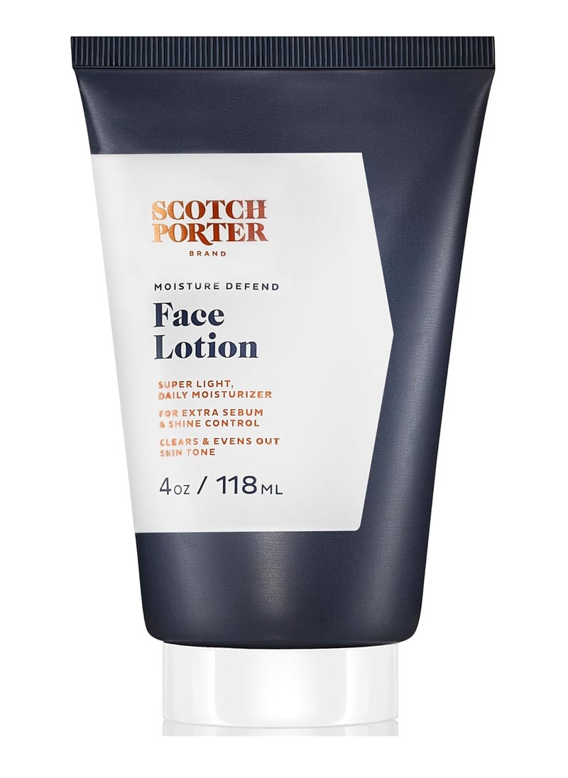 Scotch Porter Moisture Defend Face Lotion for Men | Controls Shine, Sooths & Evens Out Skin Tone | Free of Parabens, Sulfates & Silicones | Vegan | 4oz Bottle