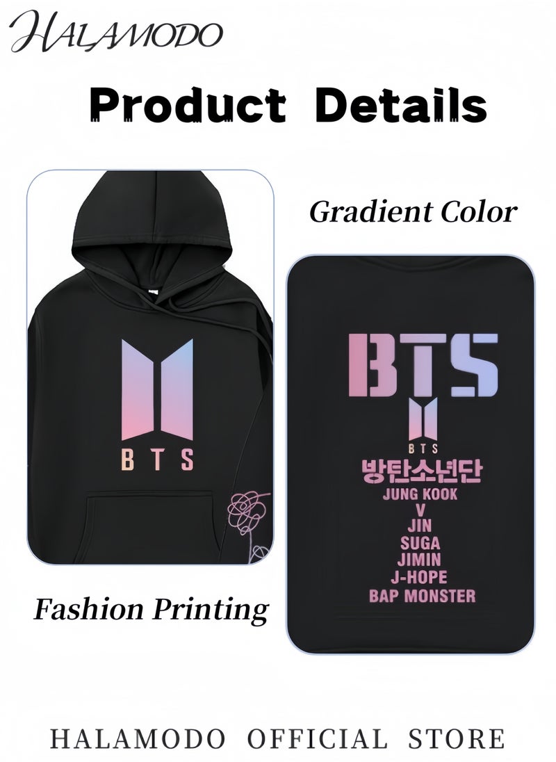 Unisex Hoodies Long-Sleeved Printed Tops Casual Sweatshirts Soft Sportswear Fashion Youth Pullovers with Drawstrings and Large Pockets for Daily Wear