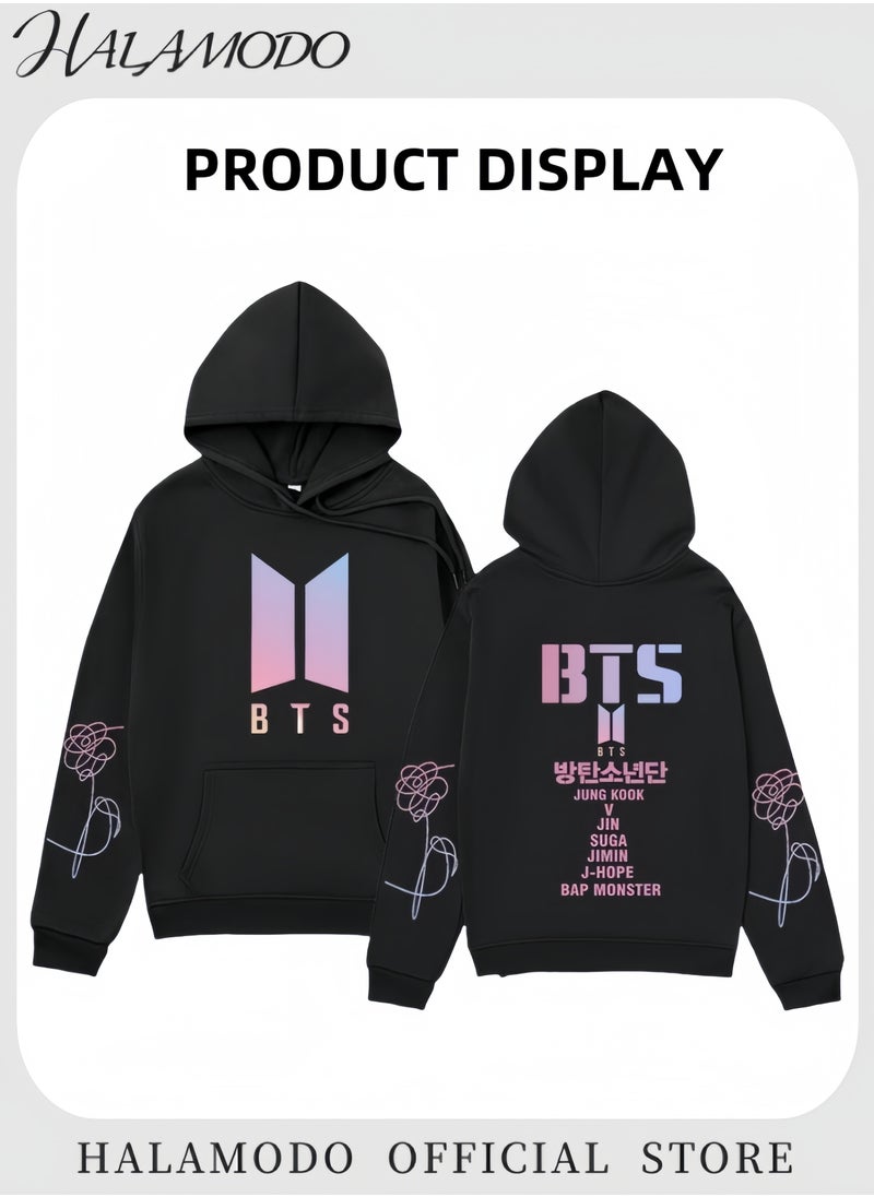 Unisex Hoodies Long-Sleeved Printed Tops Casual Sweatshirts Soft Sportswear Fashion Youth Pullovers with Drawstrings and Large Pockets for Daily Wear