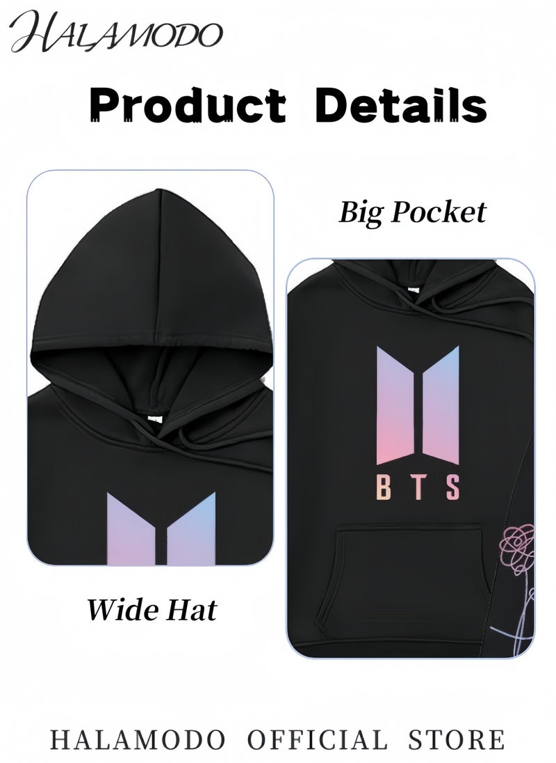 Unisex Hoodies Long-Sleeved Printed Tops Casual Sweatshirts Soft Sportswear Fashion Youth Pullovers with Drawstrings and Large Pockets for Daily Wear