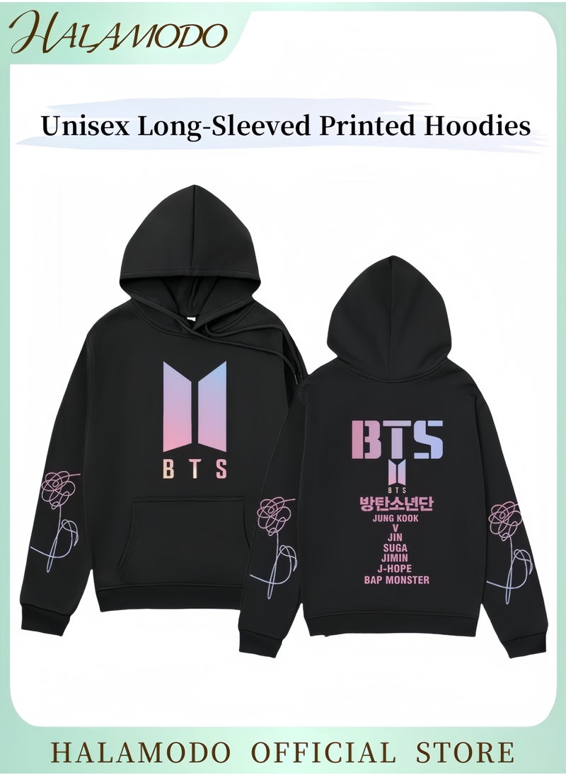 Unisex Hoodies Long-Sleeved Printed Tops Casual Sweatshirts Soft Sportswear Fashion Youth Pullovers with Drawstrings and Large Pockets for Daily Wear
