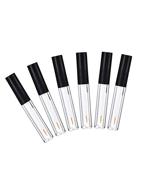6Pcs 2ML Empty Clear Plastic Eyeliner Tube Container Mascara Bottles Makeup Eyelashes Tube Eyeliner Vials with Rubber Plug and Black Lid Eyelash Growth Oil Storage Holder Eye Gloss Liquid Tube