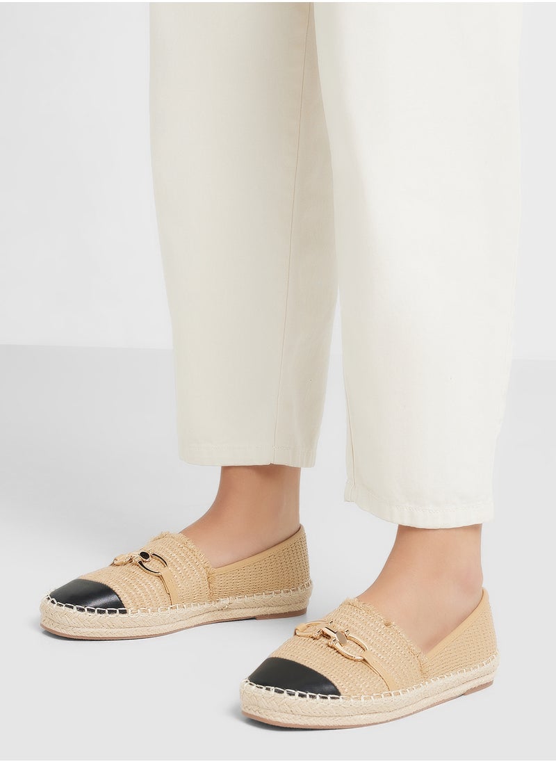 Metal Trim Frayed Edge Raffia Espadrille