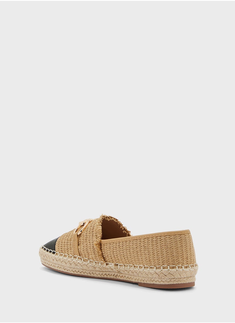 Metal Trim Frayed Edge Raffia Espadrille
