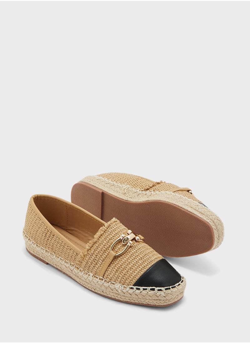 Metal Trim Frayed Edge Raffia Espadrille