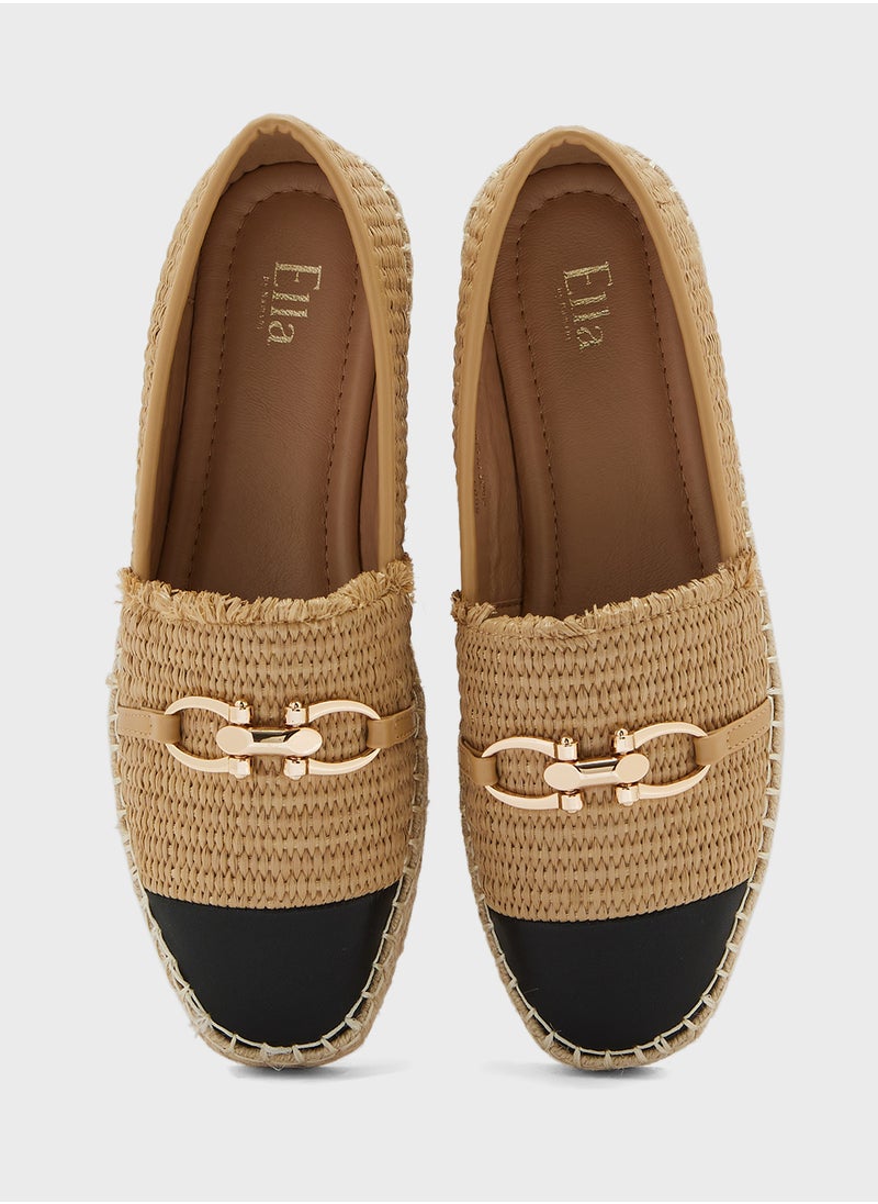Metal Trim Frayed Edge Raffia Espadrille