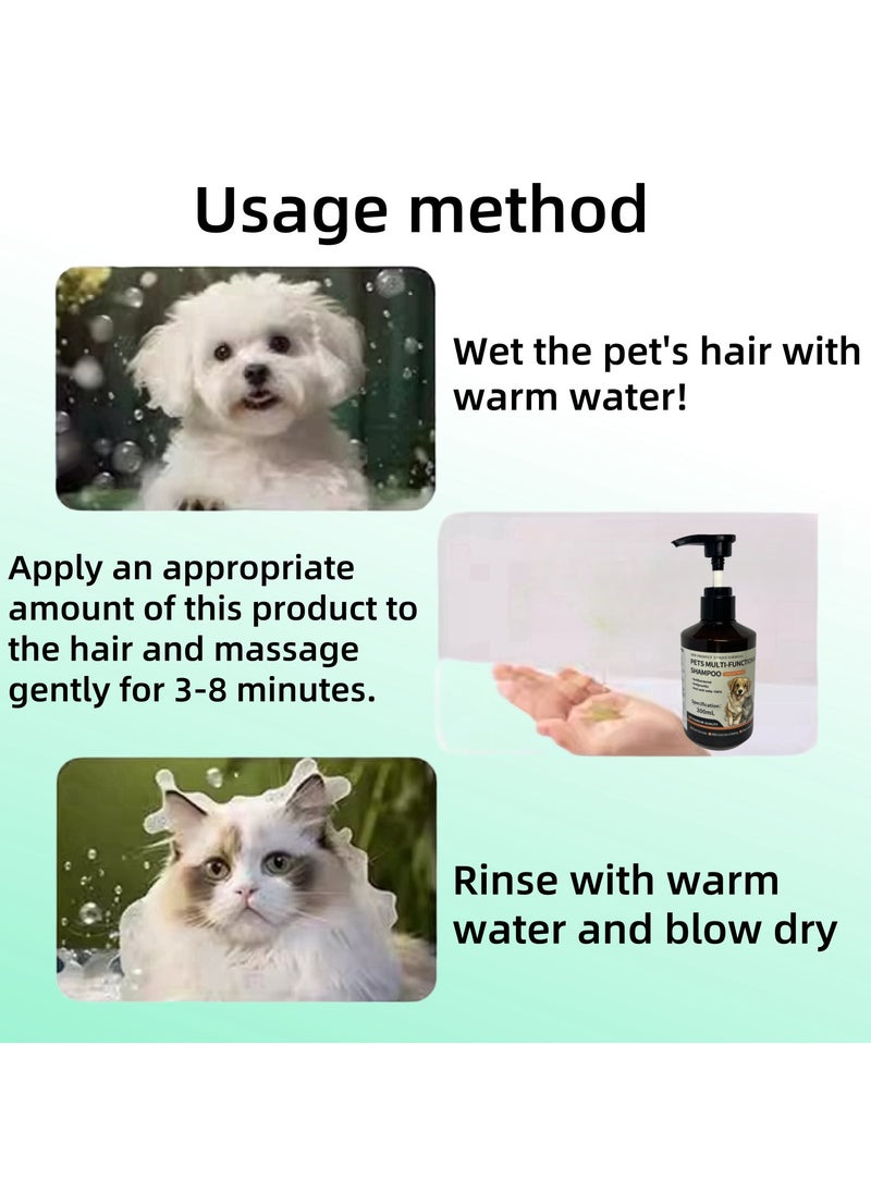 Pure natural plant pet cat and dog shampoo, anti-bacterial, anti-mite, anti-itch and anti-oil, prevent insect fleas, protect pet health, soft and shiny hair, anti-bacterial rate 99.97%, anti-mite 100%