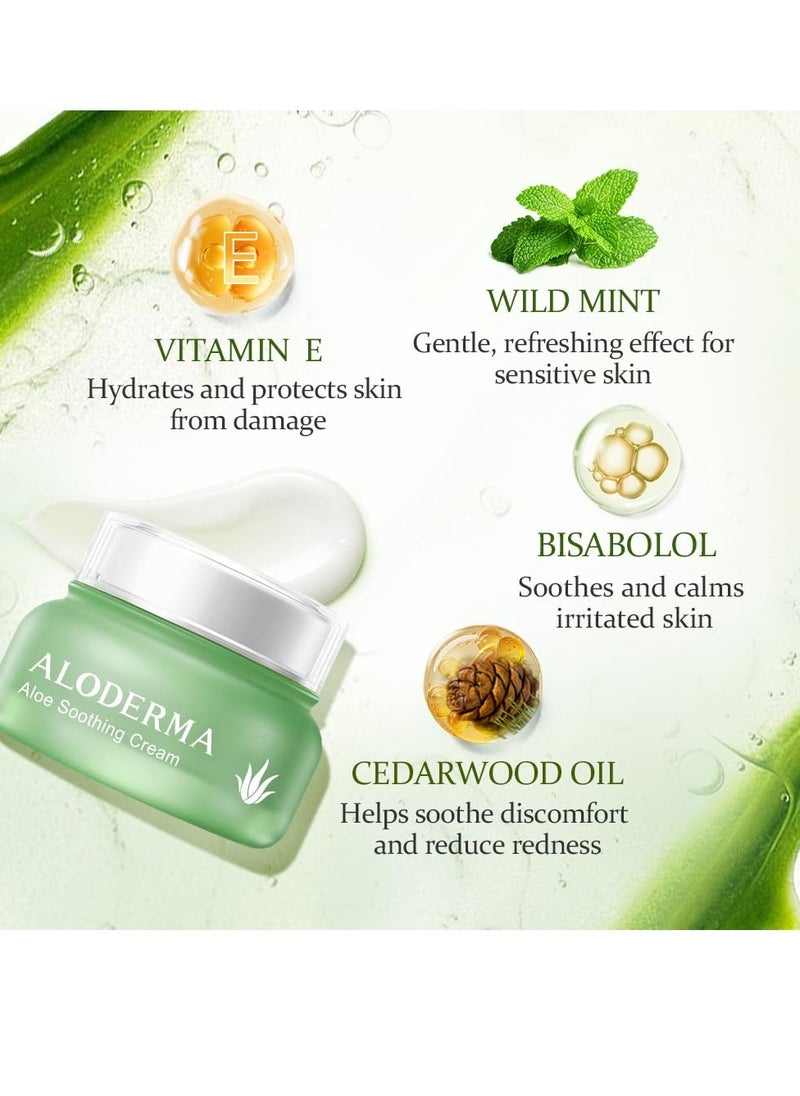 Aloderma Soothing Face Cream Made with 75% Organic Aloe Vera - Calming Facial Cream with Squalane & Vitamin E for Dry, Sensitive Skin - Reduces Redness, Helps Protect Damaged Skin, 50g/1.76oz
