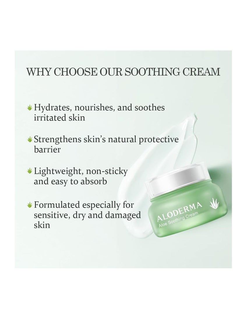 Aloderma Soothing Face Cream Made with 75% Organic Aloe Vera - Calming Facial Cream with Squalane & Vitamin E for Dry, Sensitive Skin - Reduces Redness, Helps Protect Damaged Skin, 50g/1.76oz