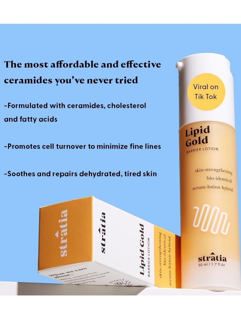 Stratia Lipid Gold Facial Moisturizer – Hydrating Face Serum with Ceramides & Niacinamide for Dry, Sensitive & All Skin Types, Lightweight & Nourishing, 1.7 Fl Oz